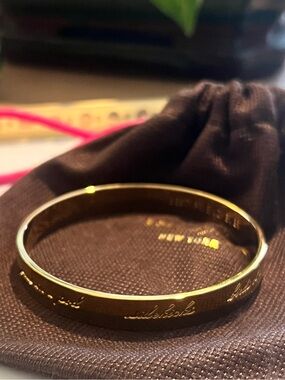Kate Spade Gold Engraved 'Sidekicks' Best Friend Bangle Bracelet with Dust Bag